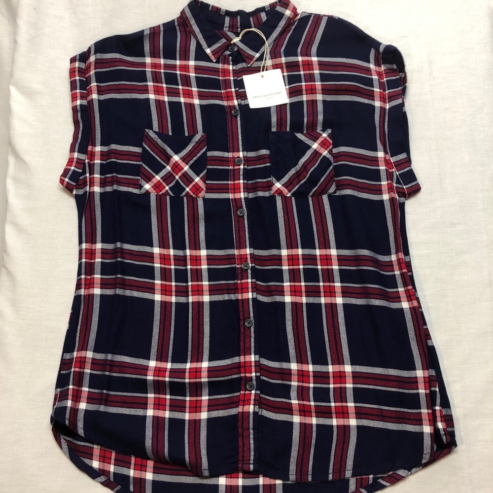 NWT beachlunchlounge navy/red/white plaid shirt